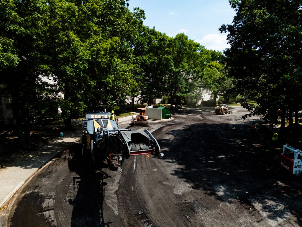 Paving birds eye view on a sunny day