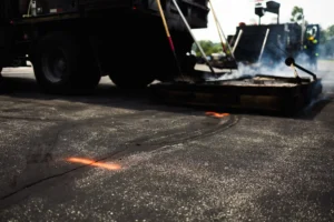 Close up image of an infrared asphalt patching machine