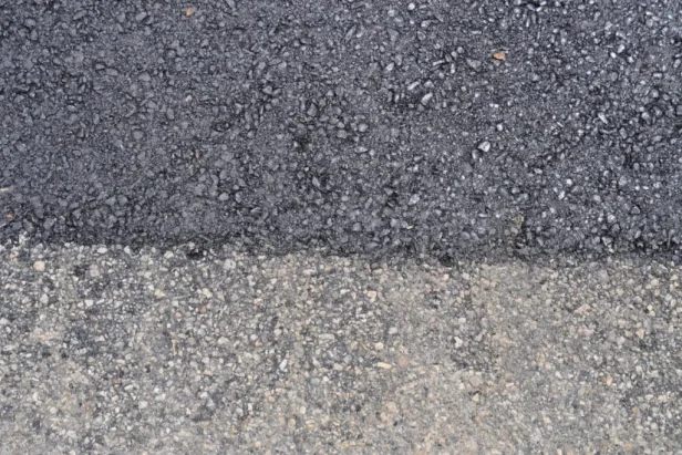 infrared asphalt repair, close up of pavement before and after infrared repair